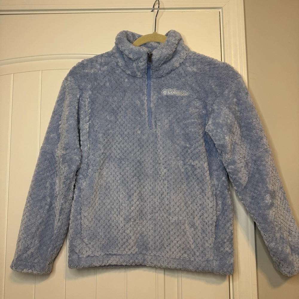 Columbia Kids Fire Side II Sherpa Half Zip fleece pullover in light blue. - Picture 3 of 16